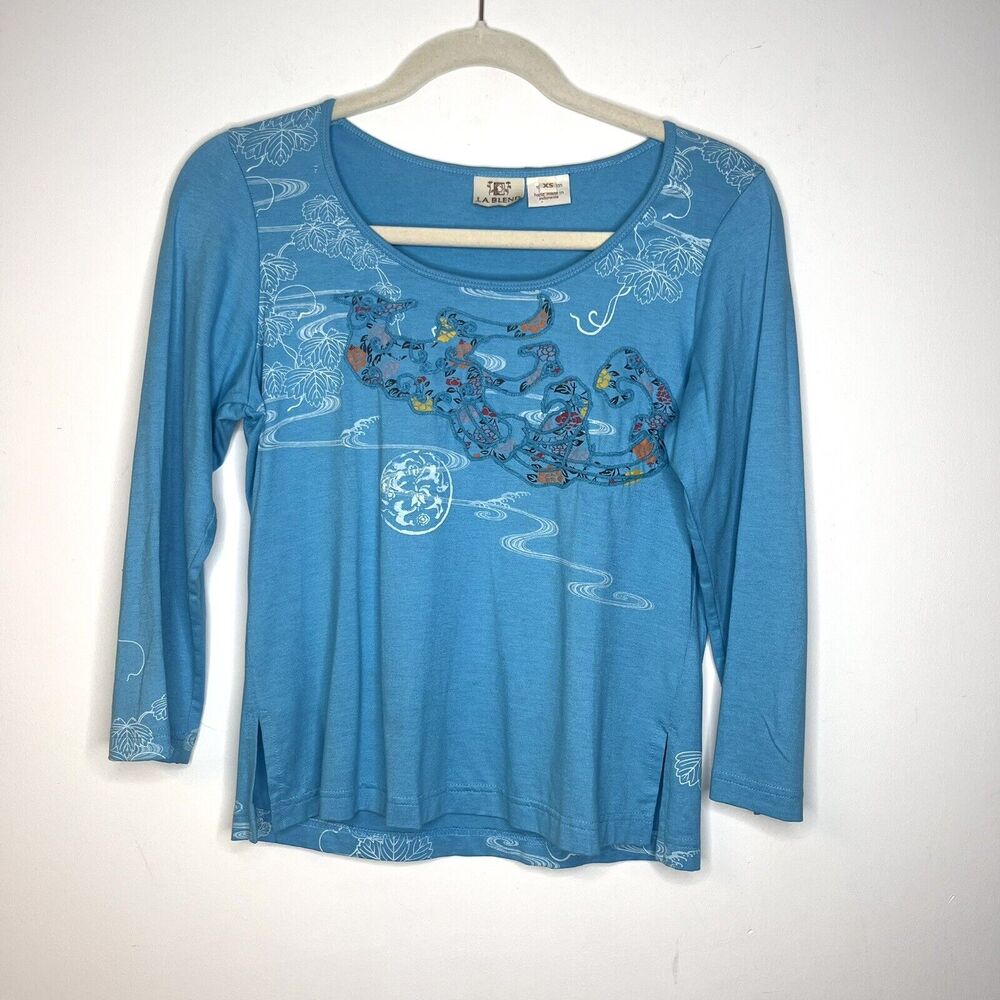 LA Blend Blue Y2K Style Phoenix Round Neck Shirt size xs